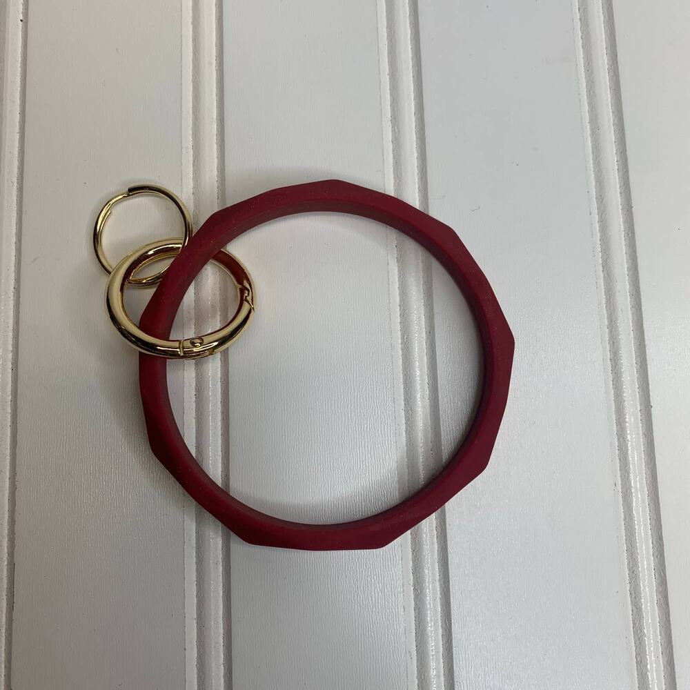 Silicone Red Bracelet Keychain Holder Gold Hardware